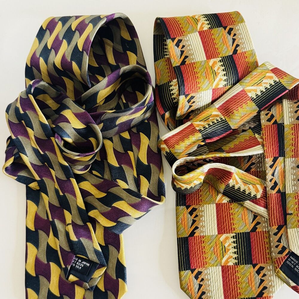 Vintage Jhane Barnes Tie Lot Mens Silk Geometric Wave Abstract mens 90s formal - Picture 9 of 10